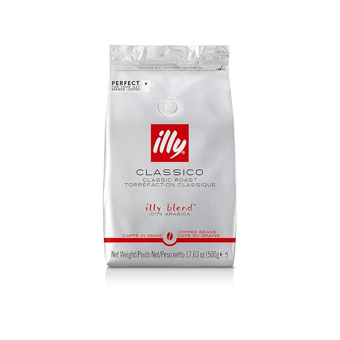 illy Whole Bean Coffee - Perfectly Roasted Beans – Classico Medium Roast - with Notes of Caramel Orange Blossom &amp Jasmine - 100% Arabica - No Preservatives – 17.6 Ounce