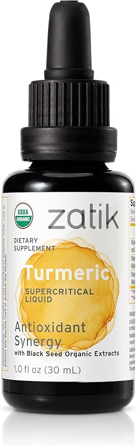 Zatik Naturals - Turmeric Supercritical Liquid with Black Seed Organic CO2 Extract Antioxidant Synergy Cold Pressed Unrefined Oil USDA Organic Certified Vegan Non-GMO 1.0 Fl Oz