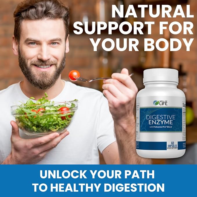 Well of Life Digestive Enzyme: 700mg 60 Vegetarian Capsules Enhance Digestive Health Nutrient Absorption &amp Gut Health Lactobacillus Bromelain Papain &amp More All-Natural Vegan Made in U