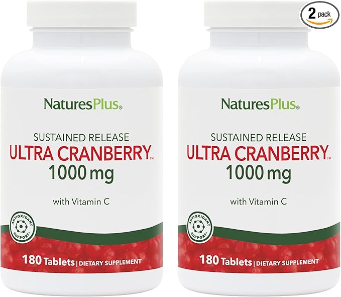 NaturesPlus Ultra Cranberry 1000-180 Sustained Release Tablets Pack of 2 - Supports a Healthy Urinary Tract - Non-GMO Vegetarian Gluten Free - 180 Total Servings