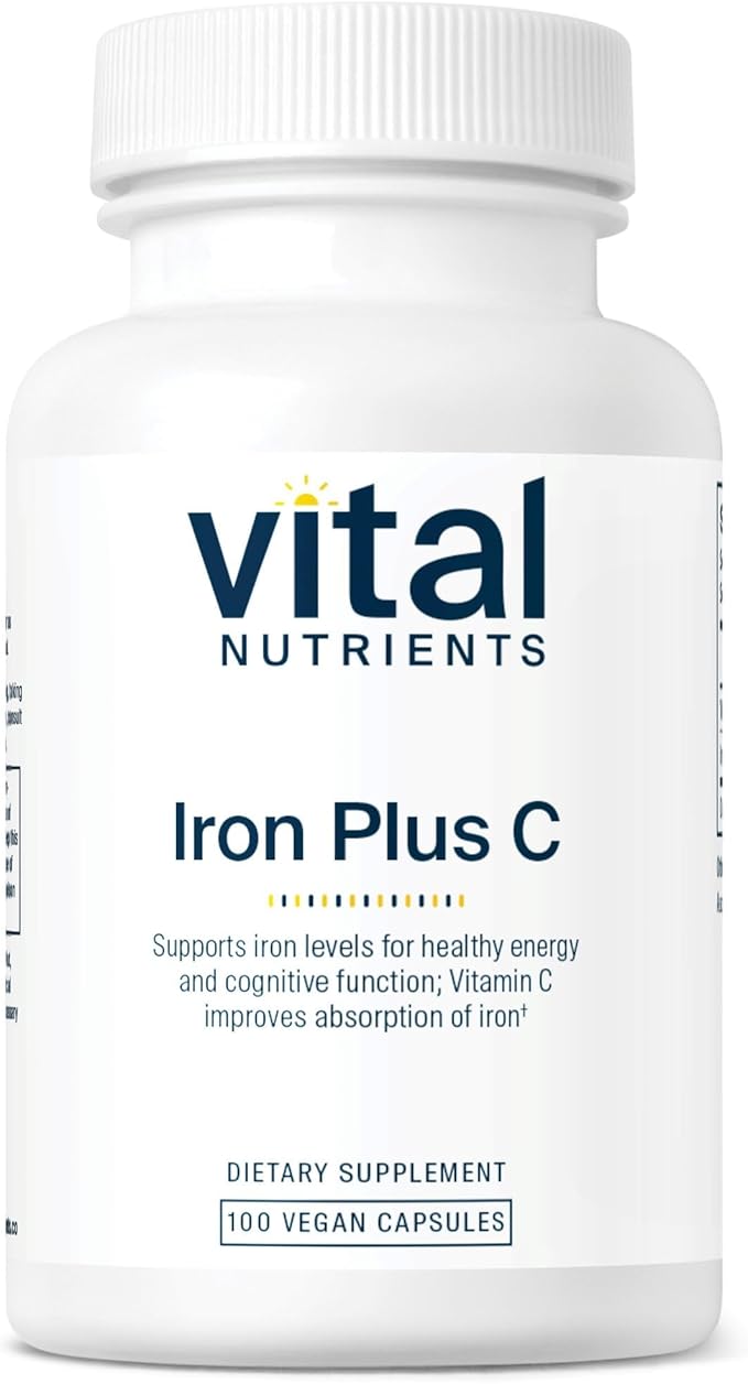 Vital Nutrients Iron Plus C - Vegan Iron Supplement - 20mg Fe with 200mg Vitamin C to Increase Fe and Energy Levels - Gluten Dairy Soy Free - Non-GMO - 100 Capsules