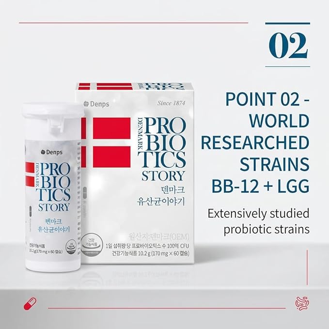 Denmark Probiotic Story (60 Capsules) 10 Billion CFU Shelf-Stable Probiotic for Gut Health 덴마크 유산균이야기