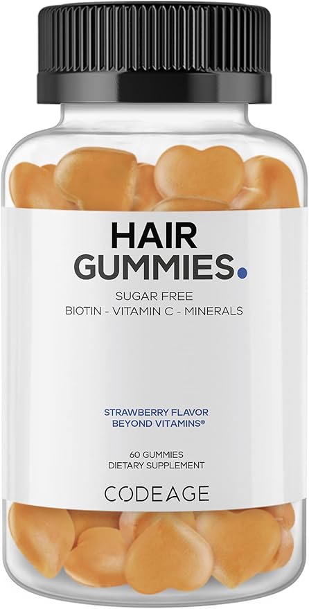 Codeage Hair Gummies Biotin 5000 mcg Sugar Free Growth Gummy Vitamins A C B6 B12 D3 Zinc Inositol Supplement Women &amp Men Pantothenic Folic Acid Nails Skin Strawberry Coconut Flavor 6
