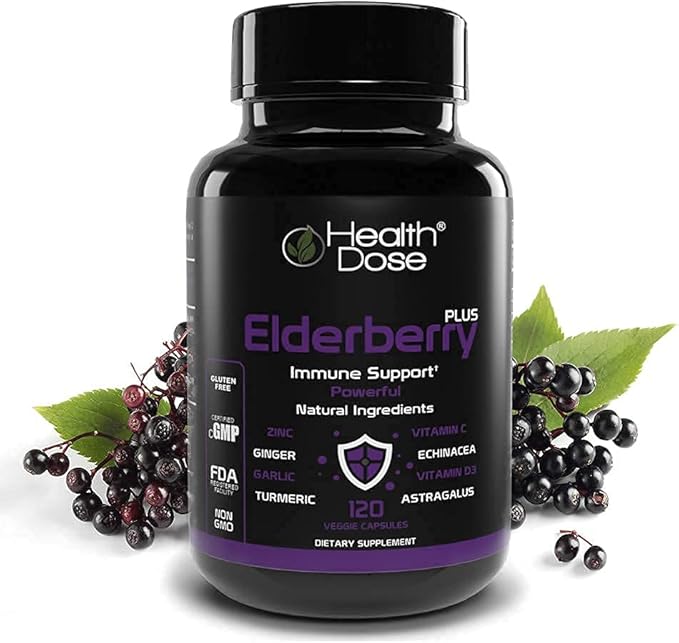 Premium Immune Support Bundle by Health Dose Omega 3 Fish Oil Triple Strength Gluten-Free Non-GMO 120 Softgels + Elderberry Plus 11 in 1 Defense Immune Support Booster 120 Chlorophyll Capsules.