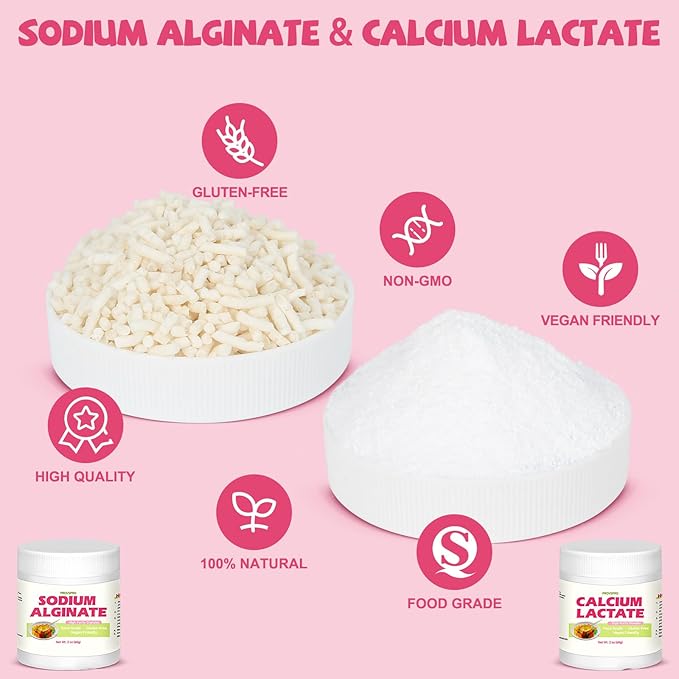 DIY Popping Boba Kit – Make Juice Pearls at Home | Sodium Alginate &amp Calcium Lactate Set 2oz Each Food Grade Molecular Gastronomy Starter Kit
