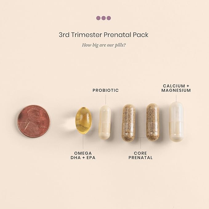 Perelel 3rd Trimester Prenatal Pack Multivitamin with Magnesium Omega 3 Probiotics &amp Calcium Nutritional Support for Third Trimester Wellness Soy &amp Gluten Free Non GMO 30 Daily Pill Pac