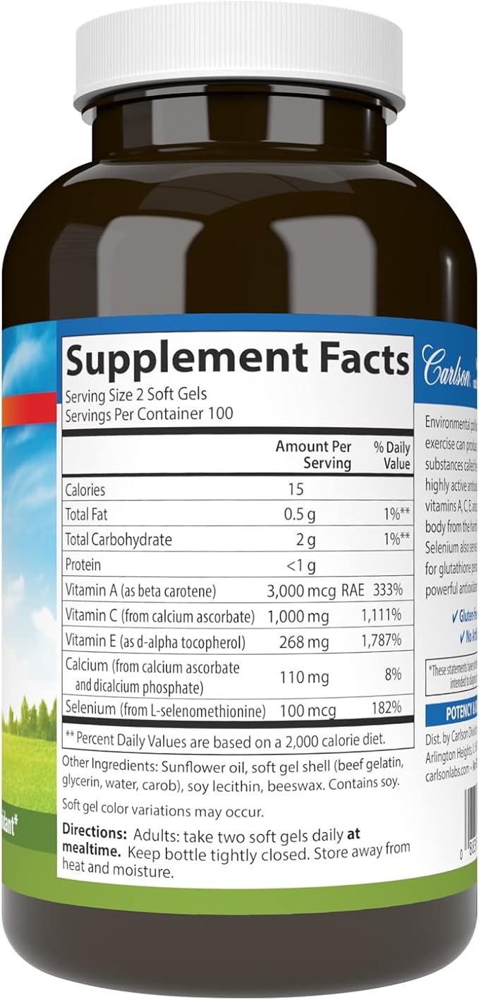 Carlson - ACES Vitamins A C E + Selenium Cellular Health &amp Immune Support Antioxidant 200 Softgels