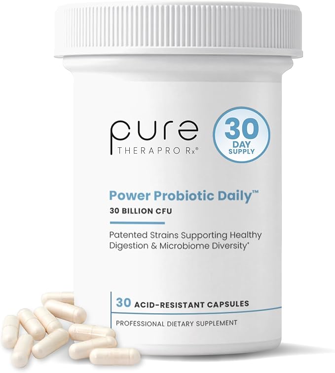 Pure Therapro Rx Power Probiotic Daily - 30 Acid-Resistant Capsules | 4 Proven Strains - 30 Billion CFU/Capsule | Patented Activ-Vial Desiccant Bottle to Ensure Freshness | NO Refrigeration Required