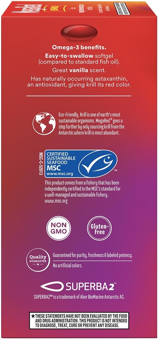 MegaRed Extra Strength 500mg Omega-3 Krill Oil Supplement with EPA/DHA No Fishy Aftertaste Supports Heart Health 80 Count Softgels (2 Pack)