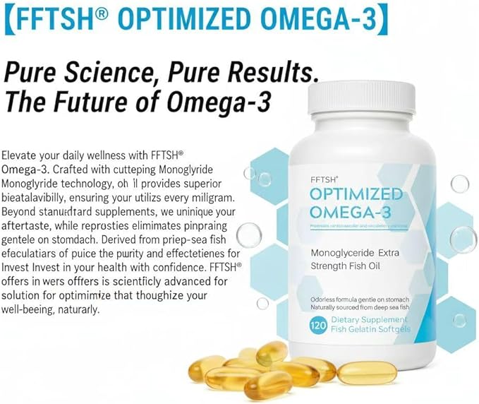 FFTSH Omega-3 Monoglyceride Fish Oil – 120 Softgels for Heart Circulatory Health &amp Digestive Comfort