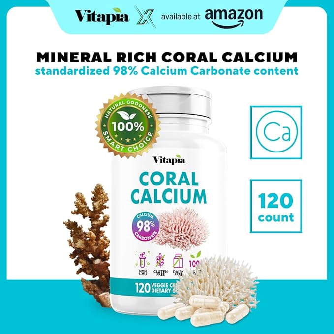 Vitapia Coral Calcium Powder 1000mg Capsules for Overall Health Bone Health PH Level Balance Trace Minerals Support - 120 Veggie Capsules - Non-GMO &amp Gluten-Free Supplement