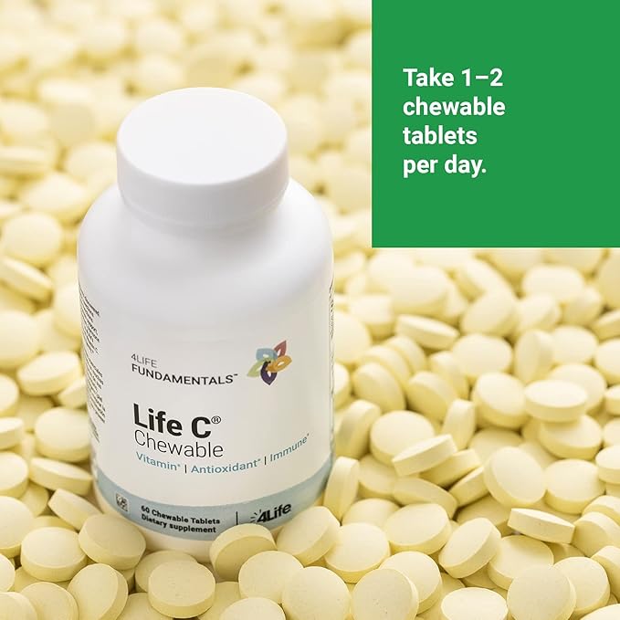 4Life Life C - 7 Active Forms of Vitamin C for Immune Support Nutrient Absorption and Benefits - Citrus Flavor - 60 Chewable Tablets