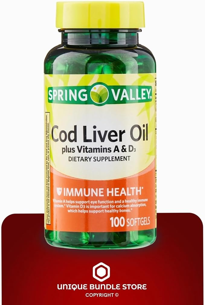 Unique Bundle Store Cod Liver Oil Plus Vitamins A &amp D3 100 Softgels - Dietary Supplement (Pack of 3)