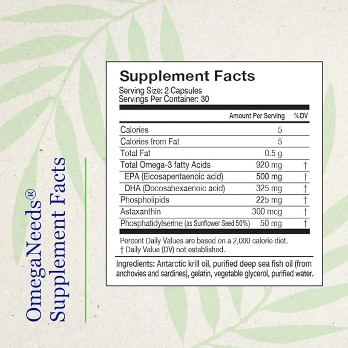OmegaNeeds Omega-3 Fish Oil Supplement – 1000mg EPA &amp DHA Per Serving – Supports Brain Eye and Heart Health – Burpless Ultra-Pure Easy-to-Swallow Softgels – 60 Capsules