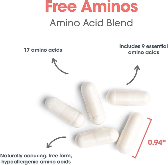Allergy Research Group Free Aminos Supplement - Lean Muscle Mass Support Vegetarian Capsules - 100 Count