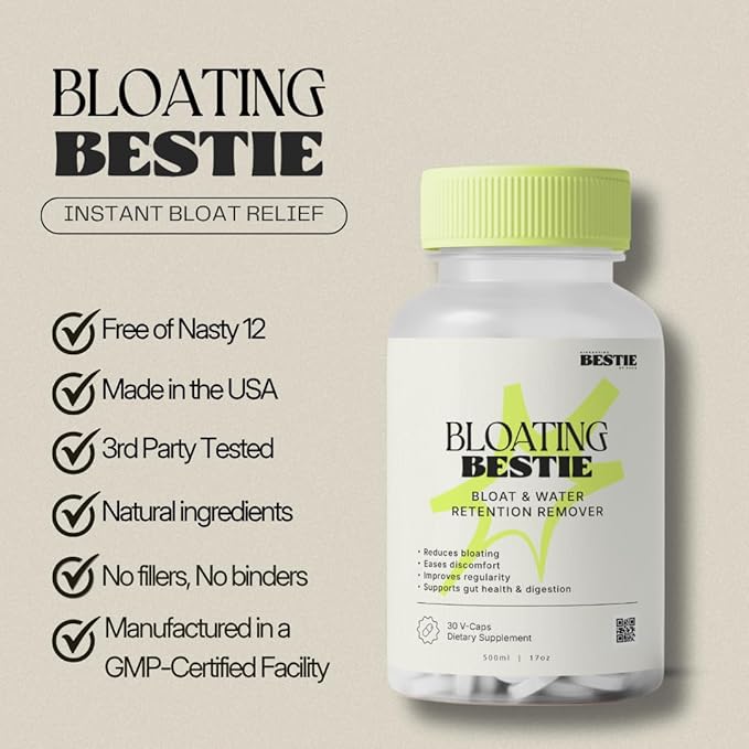 Biohacking Bestie Bloating Bestie for Women &amp Men - Gut Health Supplement Digestion Support Natural Water Retention Remover Helps Remove Bloat &amp Gas - 30 Capsules