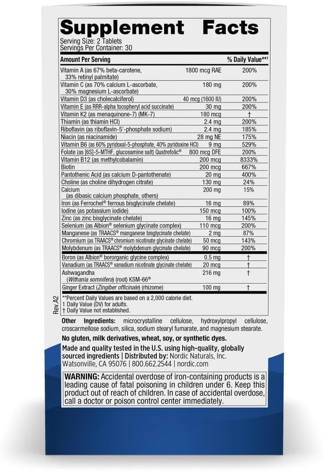 Nordic Naturals Women’s Multivitamin Extra Strength - Skin Hair Energy &amp Bone Support - Immunity Supplement - 20 Essential Nutrients - 60 Tablets - 30 Servings