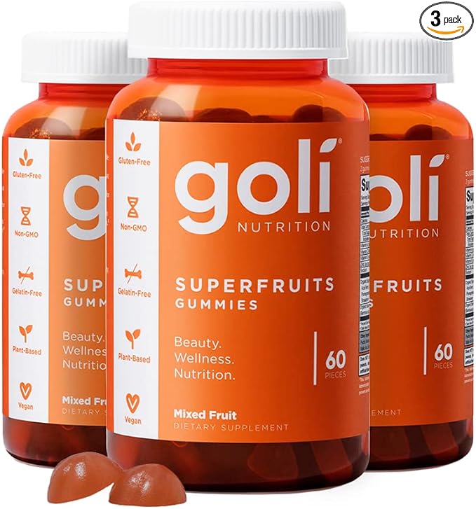 Goli Superfruits Beauty Gummies with Bamboo Silica - Vitamins A C E Zinc - Collagen Support with Superfruit Blend - Vegan Non-GMO Gluten-Free 180 Count (3 Pack)