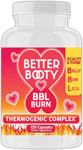 Better Booty BBL Burn Thermogenic Complex Capsules Tone &amp Sculpt Belly Bum + Legs w. Garcinia Cambogia Guarana Green Tea Ext ALA &amp Cayenne Pepper Supplement (120ct 60 Servings)
