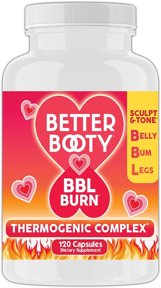 Better Booty BBL Burn Thermogenic Complex Capsules Tone &amp Sculpt Belly Bum + Legs w. Garcinia Cambogia Guarana Green Tea Ext ALA &amp Cayenne Pepper Supplement (120ct 60 Servings)