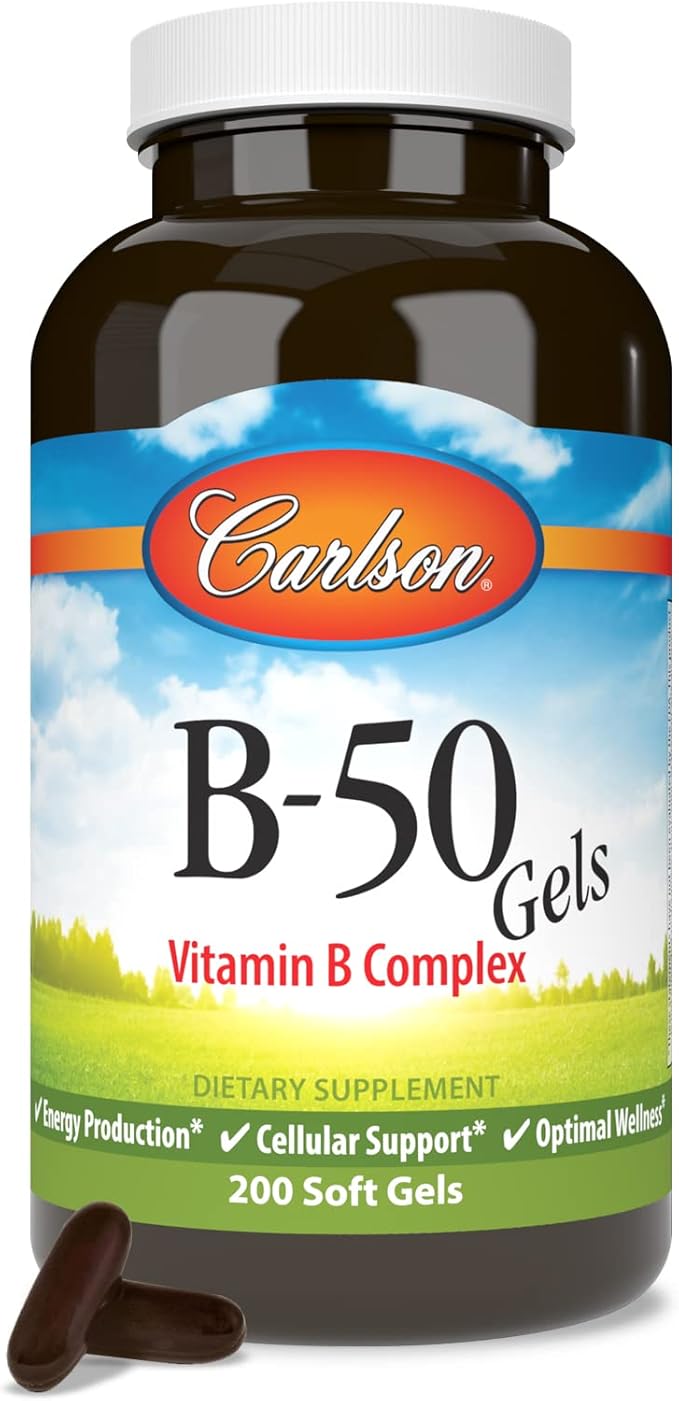 Carlson - B-50 Gels Vitamin B Complex Energy Production Cellular Support &amp Optimal Wellness 200 Softgels