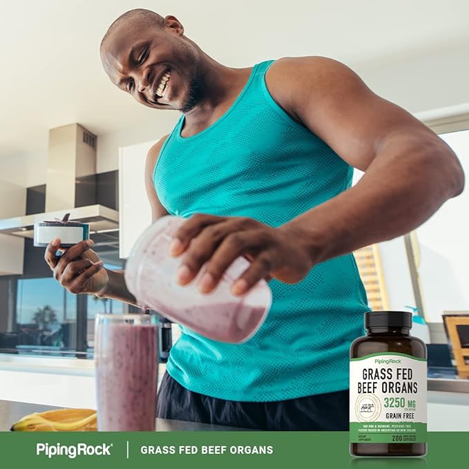 Piping Rock Grass Fed Beef Organs Supplement | 3250 mg | 200 Capsules | for Women and Men | Non-GMO Gluten Free