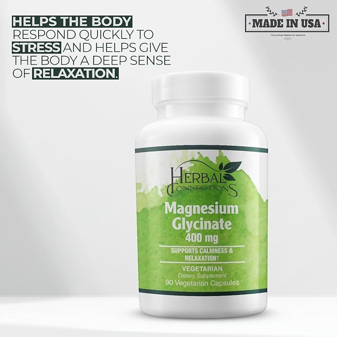 Magnesium Glycinate - Supplement to Support Stress Relief Sleep Heart Health Nerves Muscles and Metabolism* - with Magnesium Glycinate - 90 Capsules