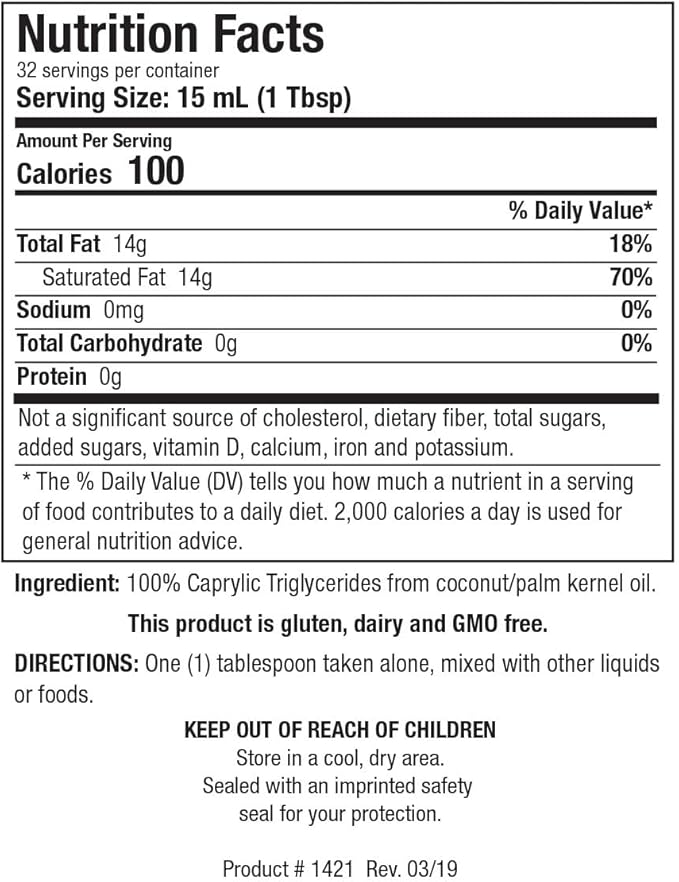 Biotics Research Bio MCT Brain Fuel Brain Energy Pure Energy Medium Chain Triglycerides MCT Caprylic Triglyceride 16 Fluid Ounces