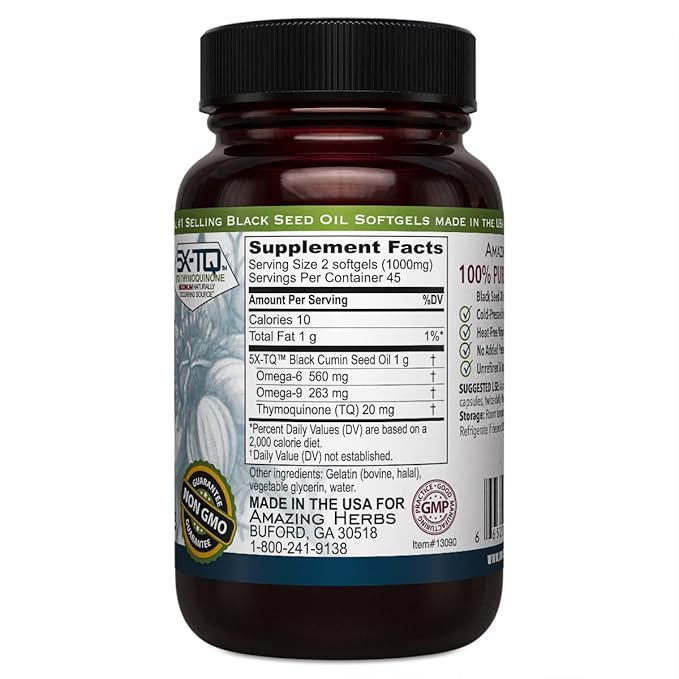 Amazing Herbs Black Seed 500 milligram 90 Softgel Capsules