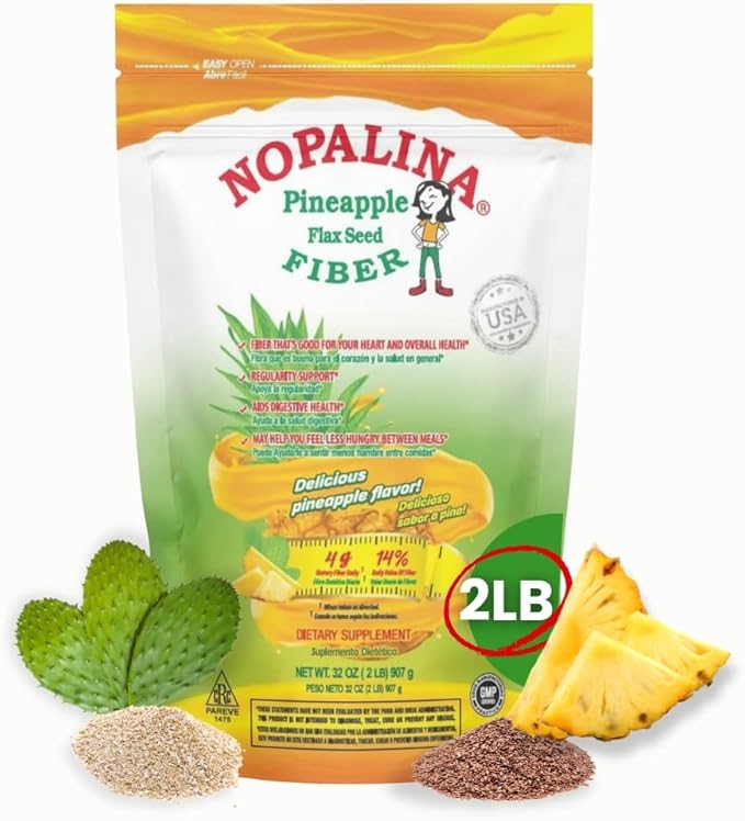 Nopalina Fiber Formula | Pineapple | 2 Lb Bag | 60 Servings | Flax Seed Psyllium Oat and Wheat Bran Omega 3 6 &amp 9 | Can Help with Regularity &amp More | The Original