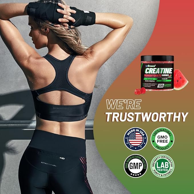 inGreens Creatine Monohydrate Gummies 6g for Men &amp Women Sugar-Free Creatine Chewables with Betaine Alpha GPC Vitamin B6 &amp B12 Natural Berry Flavor Gluten-Free 120 Count
