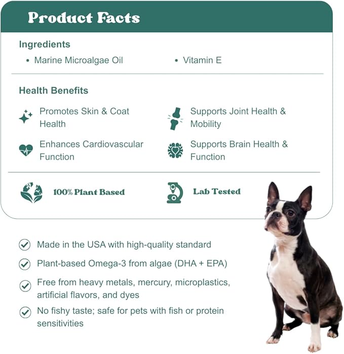 True Algae Omega | Plant Based Omega-3 Algal Oil for Dogs &amp Cats | DHA &amp EPA for Brain Nerve Heart Skin &amp Coat | Fish Oil Alternative | Single Ingredient | 4 oz