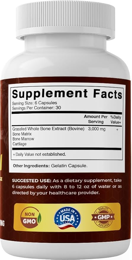 Vitamatic Grass-Fed Beef Bone &amp Marrow 180 Capsules – Freeze-Dried Non-GMO Bovine Liver Supplement – Pasture-Raised Glandular-Based Formula