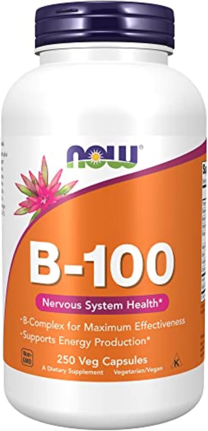 NOW Supplements Vitamin B-100 Energy Production* Nervous System Health* 250 Veg Capsules