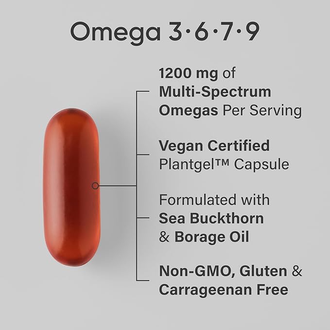 Sports Research® Vegan Supplements Pack - Vegan Omega 3-6-7-9 - 1200 mg of Multi-Spectrum Omega Fatty Acids + D3 + K2 + CoQ10 (100mg)