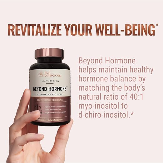 Live Conscious Beyond Hormone Daily Menopause &amp PMS Supplement - Metabolism Support &amp Healthy Estrogen Balance for Women - Berberine DIM Chaste Tree Berry Maca Root Myo &amp D-Chiro-Inosi