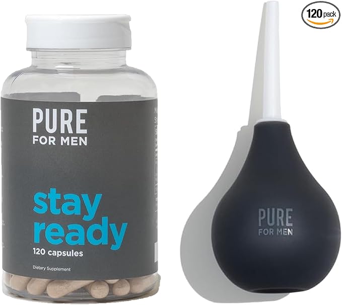 Pure for Men Stay Ready Fiber Supplement (120 Ct) + Bum Bulb Anal Douche Kit