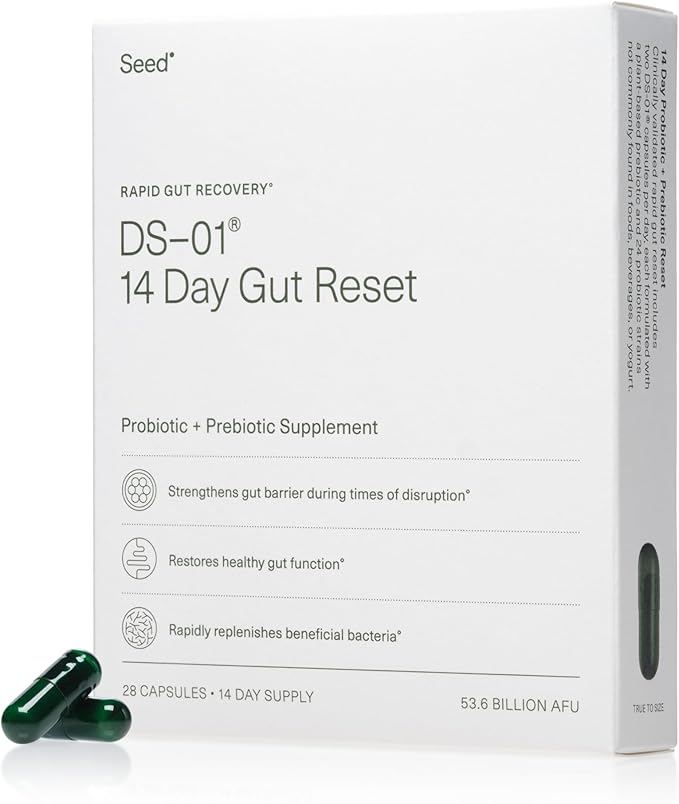 Seed 14 Day Gut Reset - Prebiotic and Probiotic for Women &amp Men - Digestive Health Gut Health Rapid Gut Recovery Bloating &amp Constipation Relief - Vegan &amp Shelf-Stable - 28 Capsules (14-