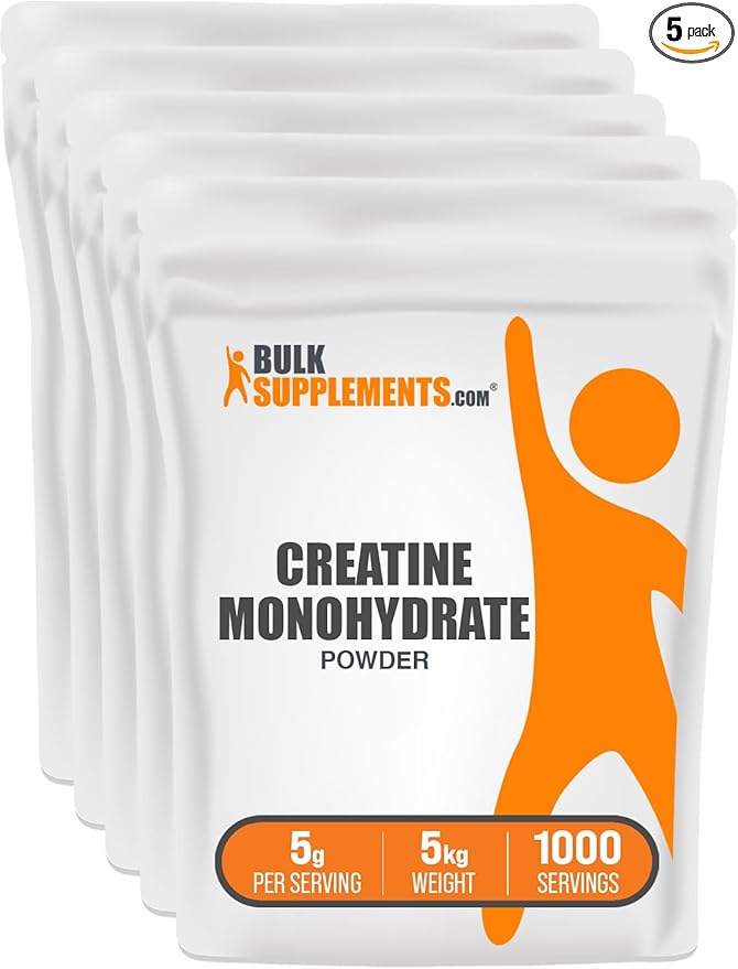 BulkSupplements.com Creatine Monohydrate Powder - Creatine Supplement Micronized Creatine Creatine Powder - Unflavored &amp Gluten Free 5g (5000mg) per Servings 5kg (11 lbs) (Pack of 5)