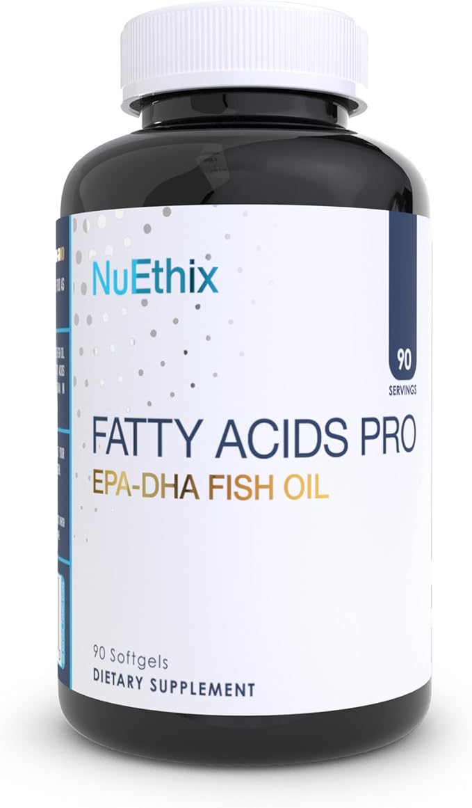 NuEthix Formulations Fatty Acids Pro EPA-DHA Fish Oil Dietary Supplement Super Concentrated and Purified Fish Oil Blend for Optimal Wellness 90 Gel Capsules