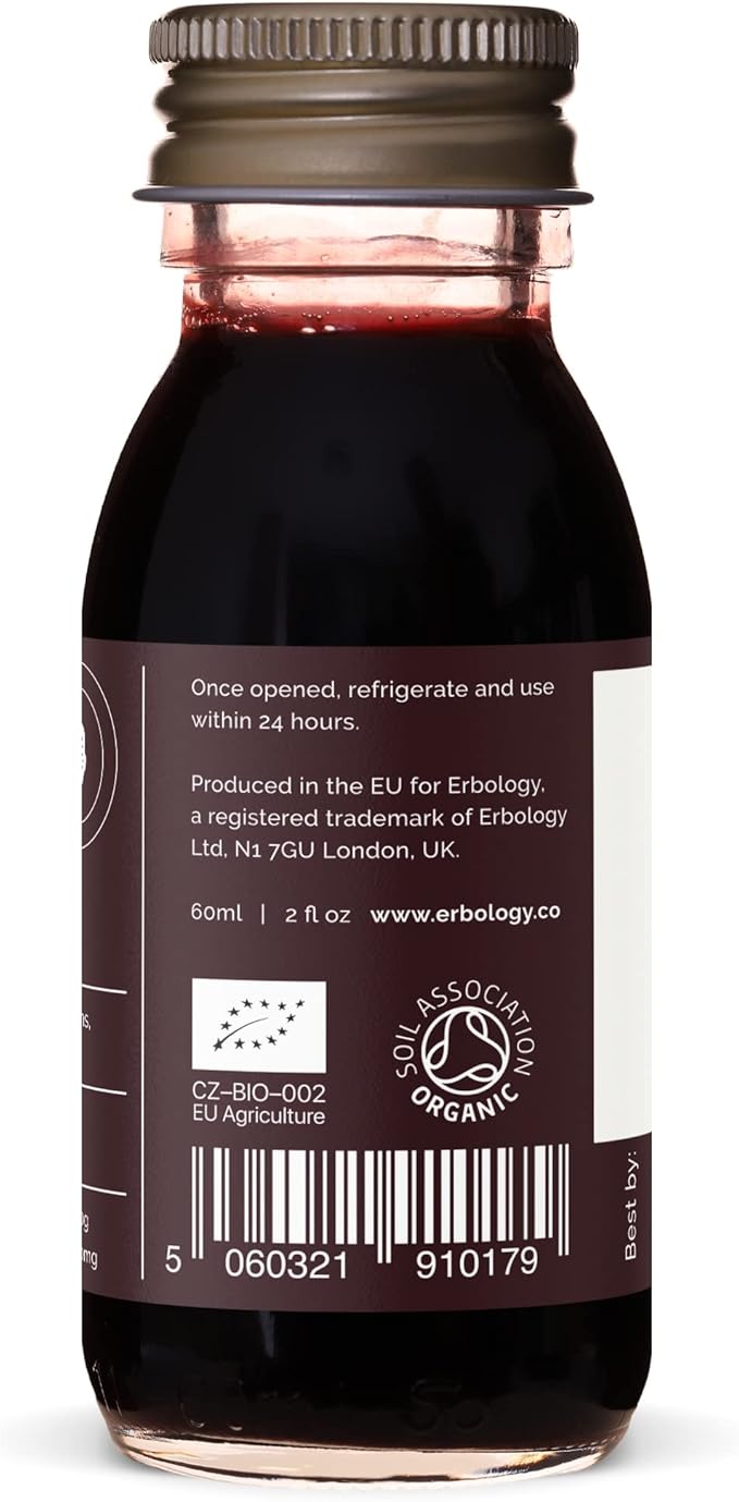 Erbology Organic Aronia Berry Juice 12 Daily Shots (2 fl oz) - Glowing Skin - Rich in Anthocyanins - Straight from Farm in Europe - Undiluted - No Added Sugar - Non-GMO - Recyclable Glass Bottle