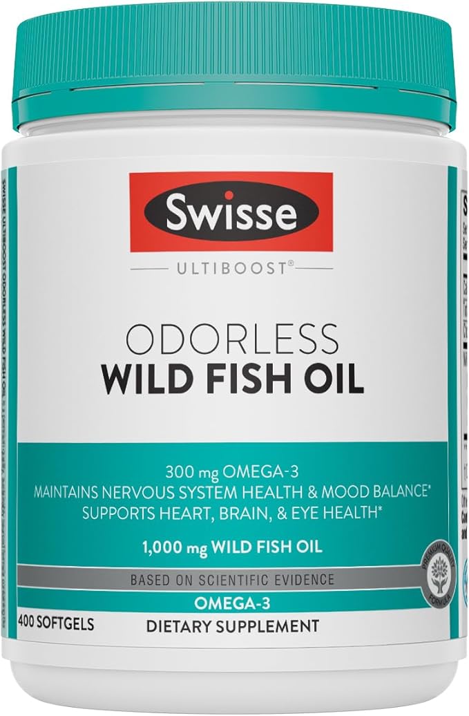 Swisse Wild Fish Oil Omega 3 Supplements for Women and Men 1000 mg Softgels | EPA DHA Fish Oil Supplements | Odorless - Helps Support Brain Eye and Heart Health | 400 Softgel Pills