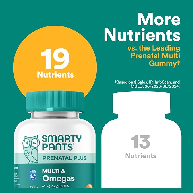 SmartyPants Prenatal Multivitamin Gummies Omega 3 (DHA/EPA) Methylfolate Biotin Vitamin D3 C Vitamin B12 B6 Vitamin A K &amp Zinc Gluten Free 90 Count (30 Day Supply)