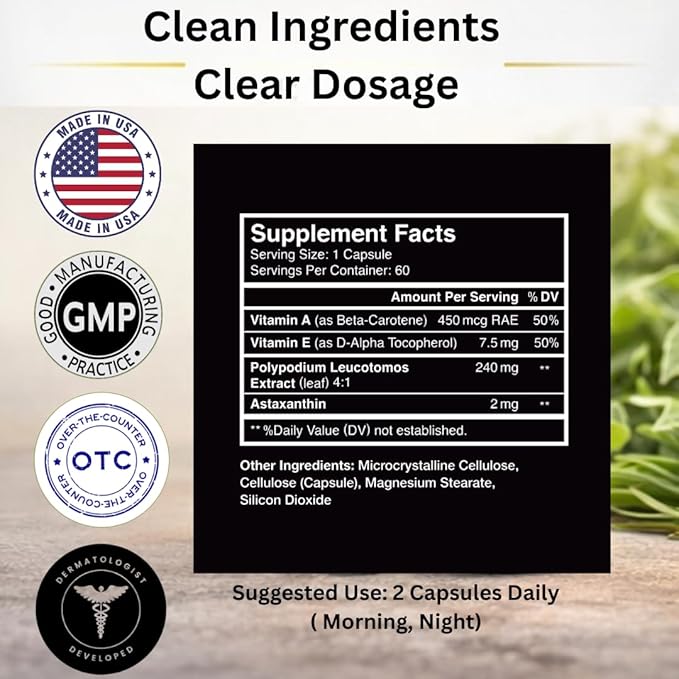 SunArmor Dietary Supplement with 240mg Polypodium Leucotomos Fights the Signs of Photoaging Dermatologist Developed 60 Capsules