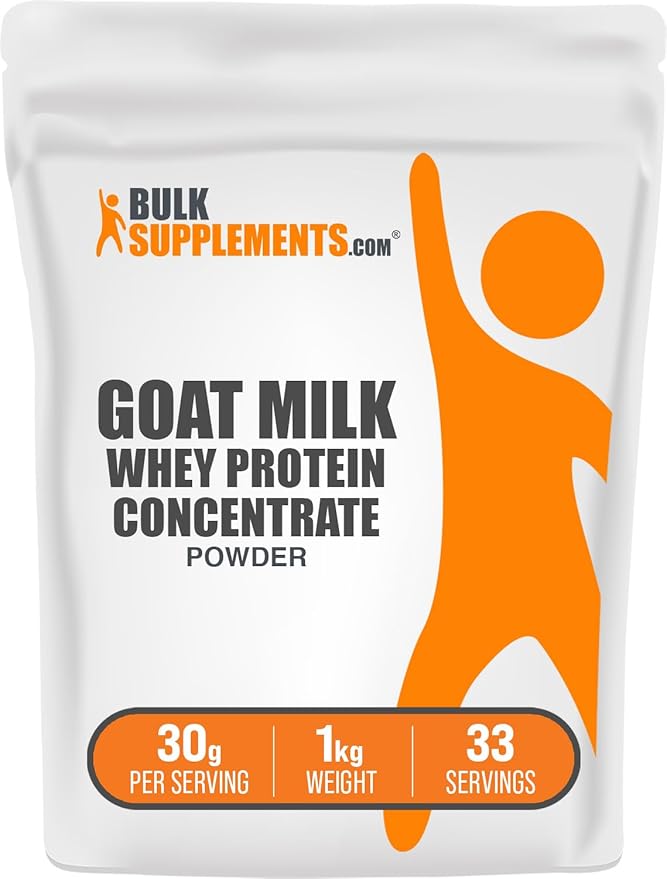 BulkSupplements.com Goat Milk Whey Protein Concentrate Powder - Goat Whey Protein Powder Unflavored &amp Gluten Free 30g per Serving 1kg (2.2 lbs) (Pack of 1)