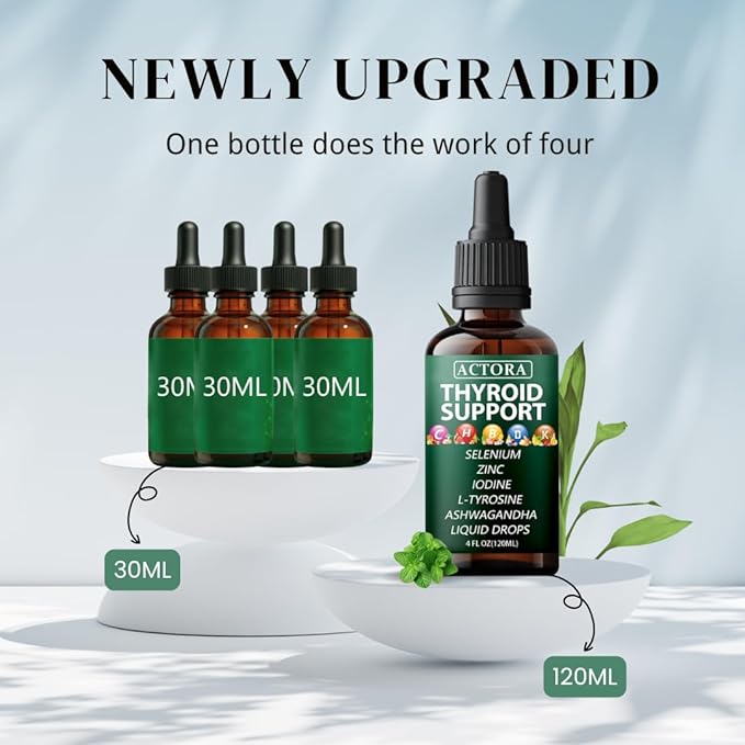 savari Actora Thyroid Support Liquid Drops - with Selenium Zinc Iodine L-Tyrosine Ashwagandha Multivitamin - for Hormonal Balance Gut Health Mood Sleep Support - 4 fl. oz (120mL) - 1 Piece
