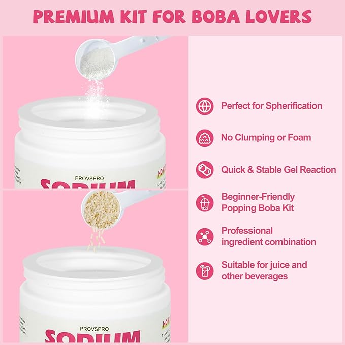 DIY Popping Boba Kit – Make Juice Pearls at Home | Sodium Alginate &amp Calcium Lactate Set 2oz Each Food Grade Molecular Gastronomy Starter Kit