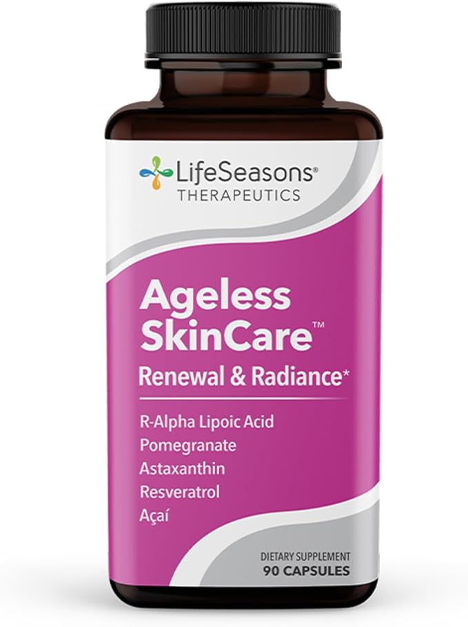 LifeSeasons Ageless Skincare - Anti Aging Supplement - Antioxidant Support - Moisturizes &amp Nourishes Skin - Acai Berry Astaxanthin Resveratrol R-Alpha Lipoic Acid &amp Pomegranate Extract - 90 Ca