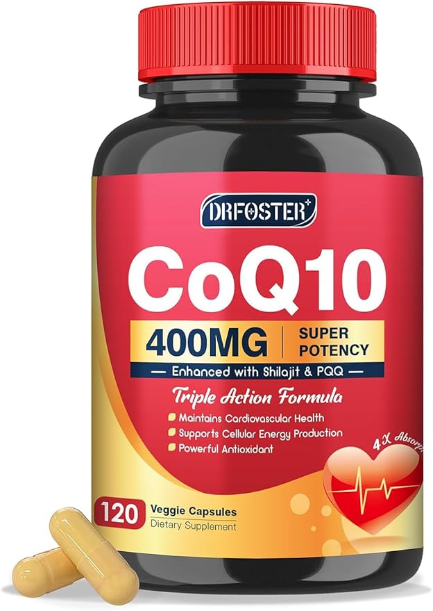 DRFOSTER CoQ10 400mg with PQQ &amp Shilajit - High Absorption with Bioperine Coenzyme Q10 - Powerful Antioxidant with Vitamin E for Heart &amp Brain Health and Energy-Production