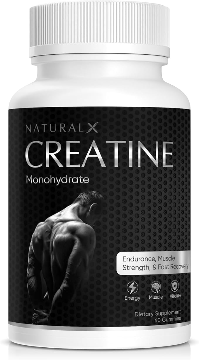 Creatine Monohydrate Gummies - 2.5g Creatine per Serving Non-GMO Gluten-Free Low Sugar Low Calorie Convenient Supplement (60 Gummies per Bottle)